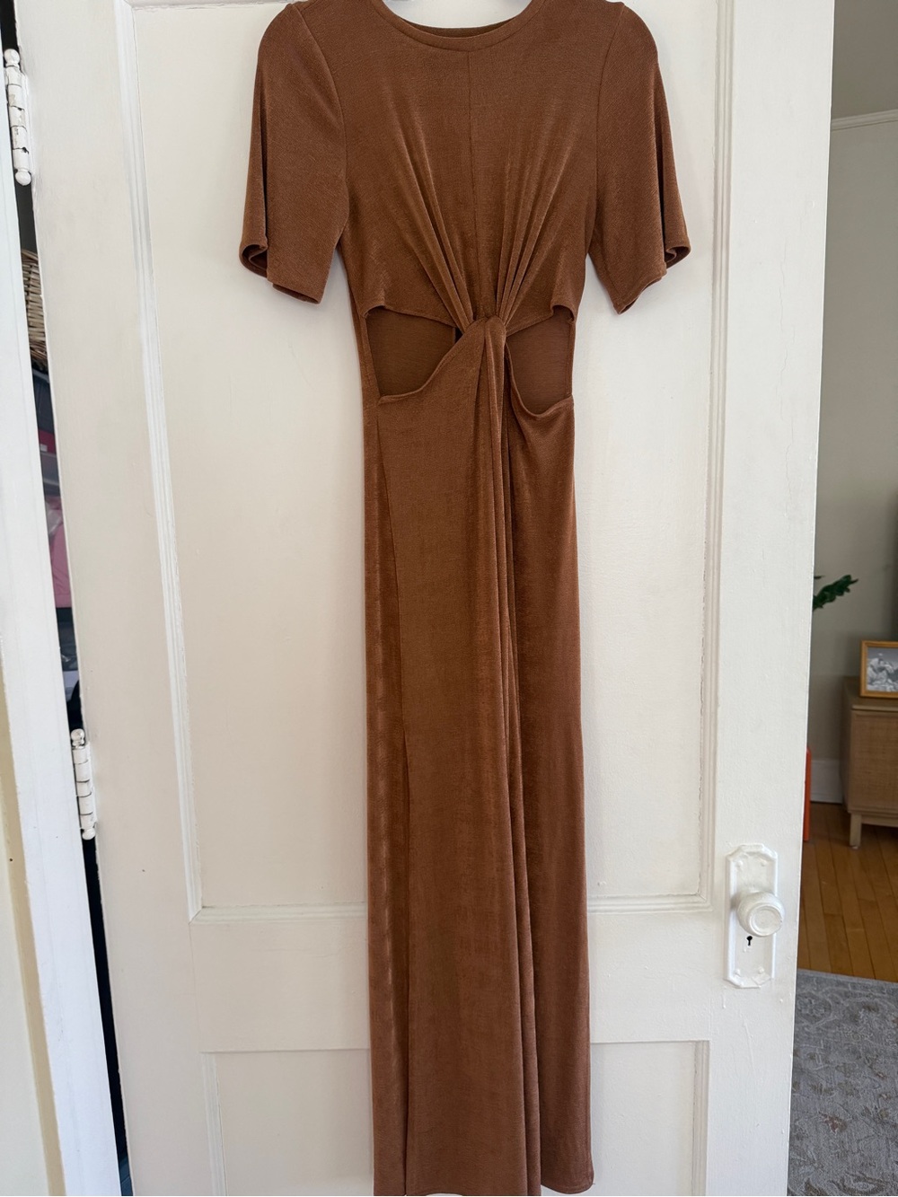 Topshop Brown Tie-Front Cutout Maxi Dress